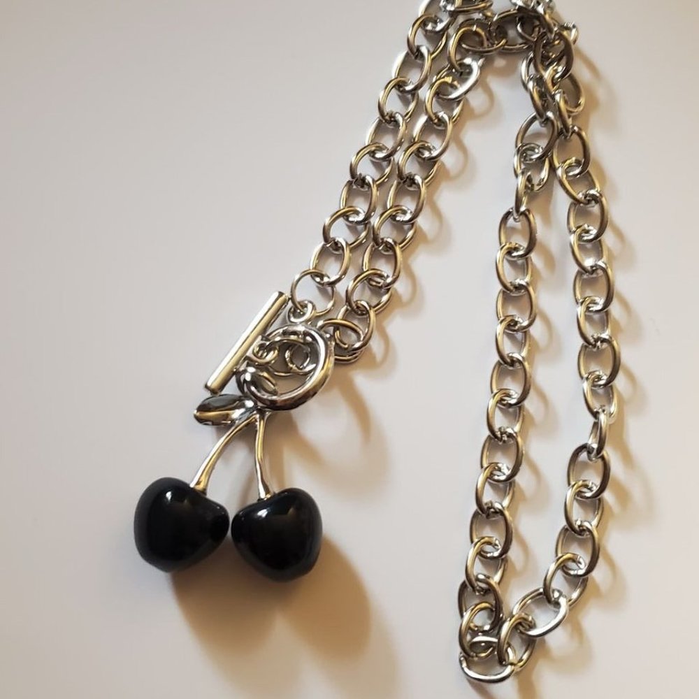 Gorgeous black & silver cherries necklace